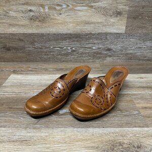 Clarks Artisan Collection Brown Leather Wedge Heel Mule Women's Size 9